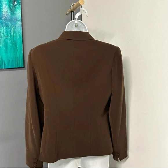 Women’s Size 4 Brown Blazer 3 Button‎ Ruffle Pockets Lined Career Classic Office - Picture 7 of 14
